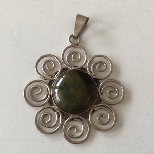 Vintage Sterling silver Taxco Mexico 925 Tiger Eye Round pendant NOS